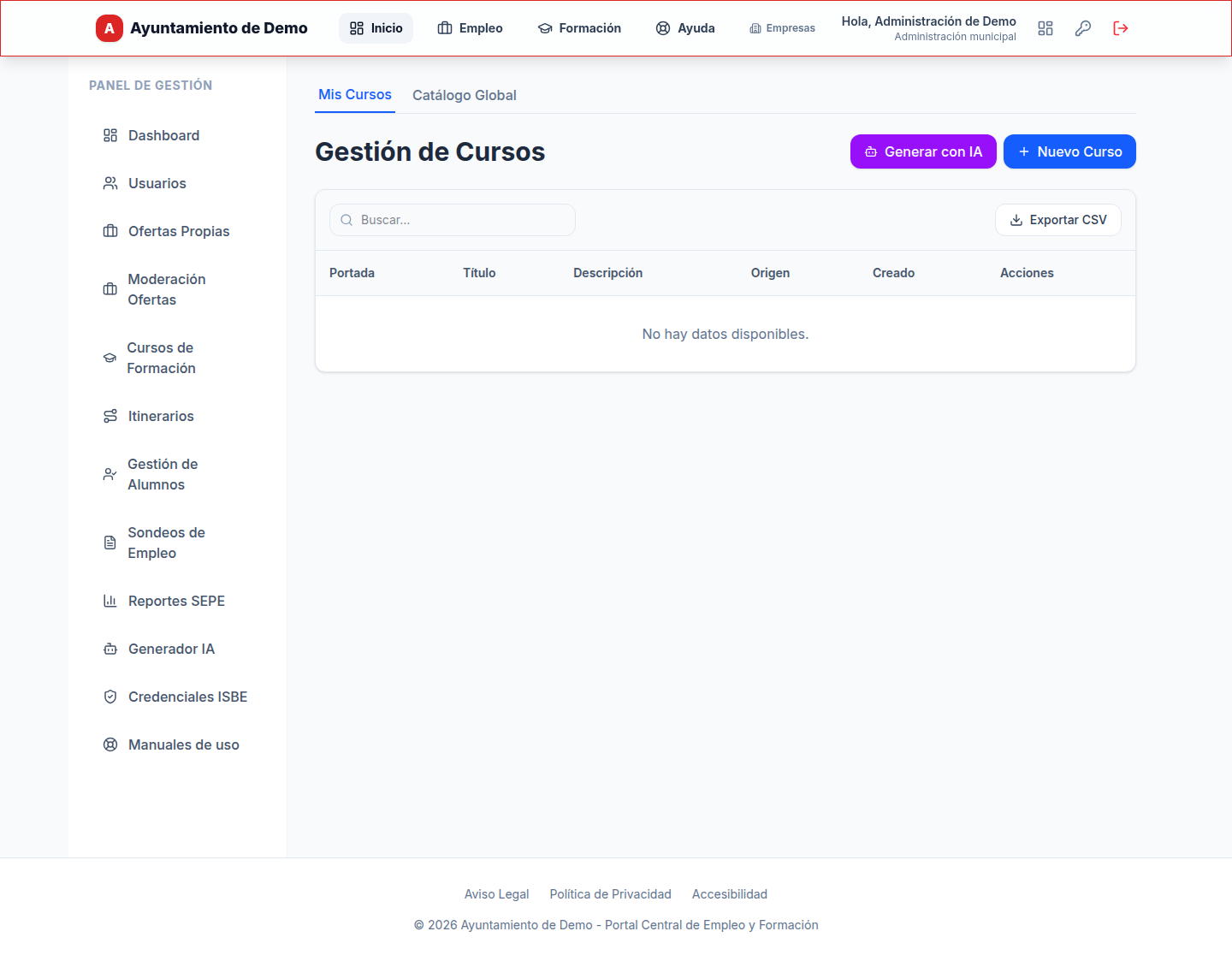 Abre el catálogo global — Activar y desactivar cursos del catálogo estatal